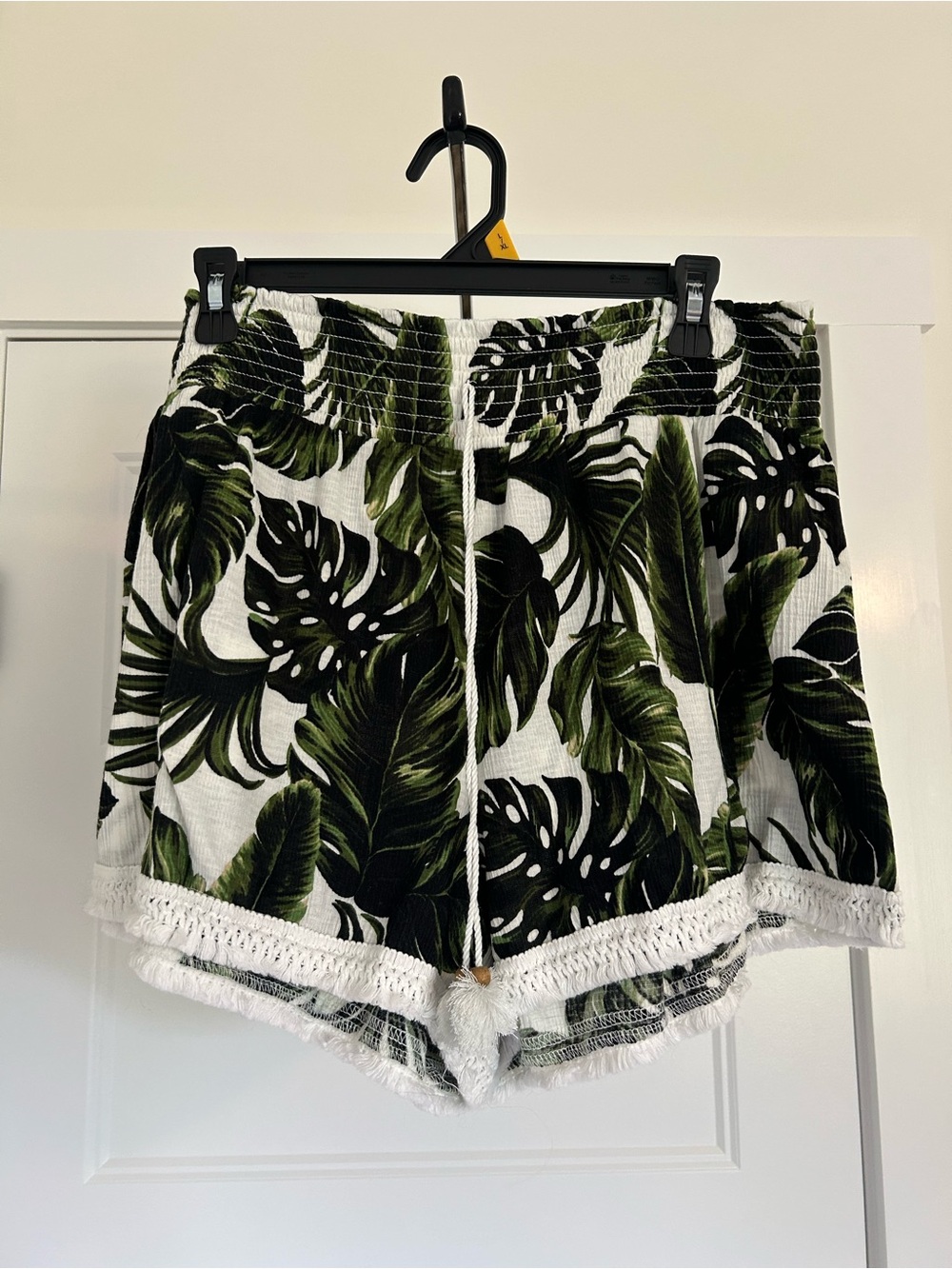 No Boundaries White & Green Tropical Leaf High Waist Shorts